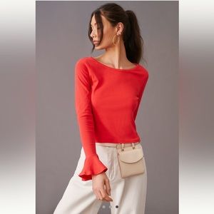 NWT, Anthropologie, by Maeve Red Flouncy Top with Bell Sleeves, Sizes XS and L